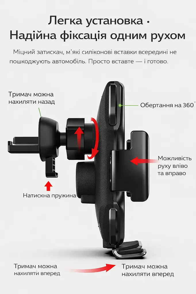 Тримач з бездротовою зарядкою для телефону А5S 15W + магнітна зарядка. IPhone та Android (Type-C, Lightning, microUSB) - фото 7