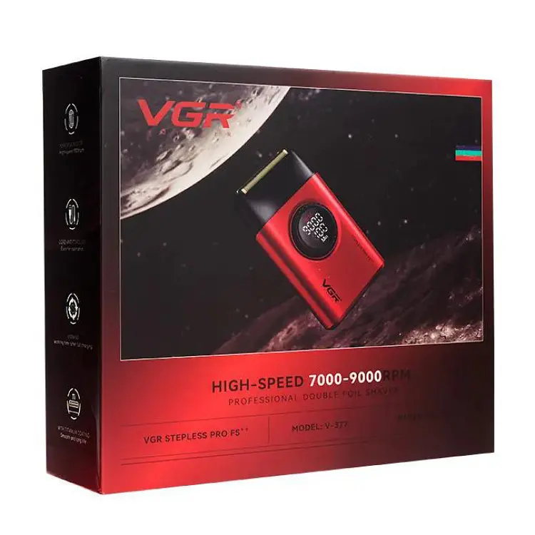 Електробритва акумуляторна шейвер VGR V-378 9000RPM LCD + дорожня сумочка (Червоний) - фото 8