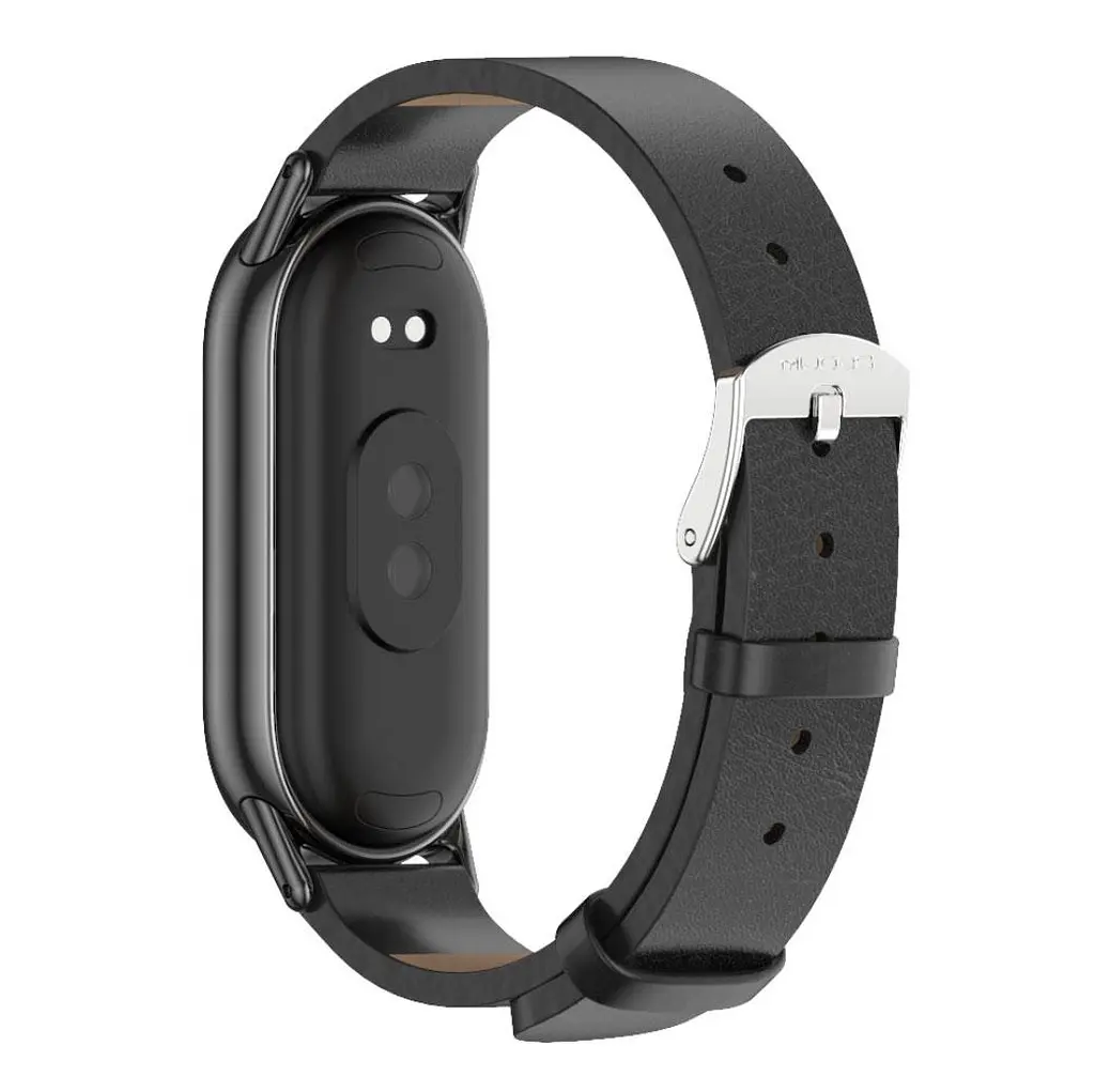 Кожаный ремешок Mijobs для фитнес браслета Xiaomi Mi Smart Band 8 Black - фото 3