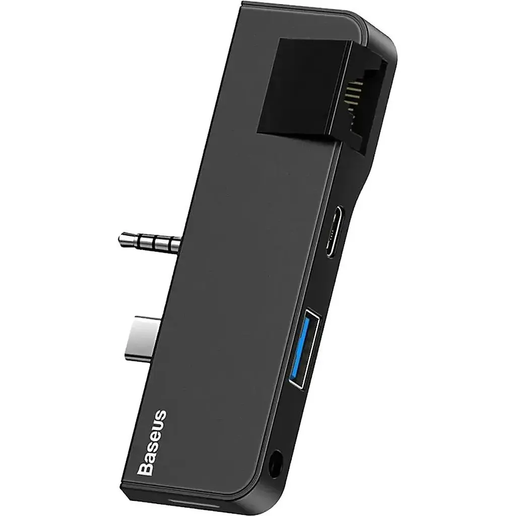 Док-станція USB3.1 Type-C+3.5mm --> USB 3.0/RJ45/Type-C/3.5mm Чорна Baseus for Surface Go