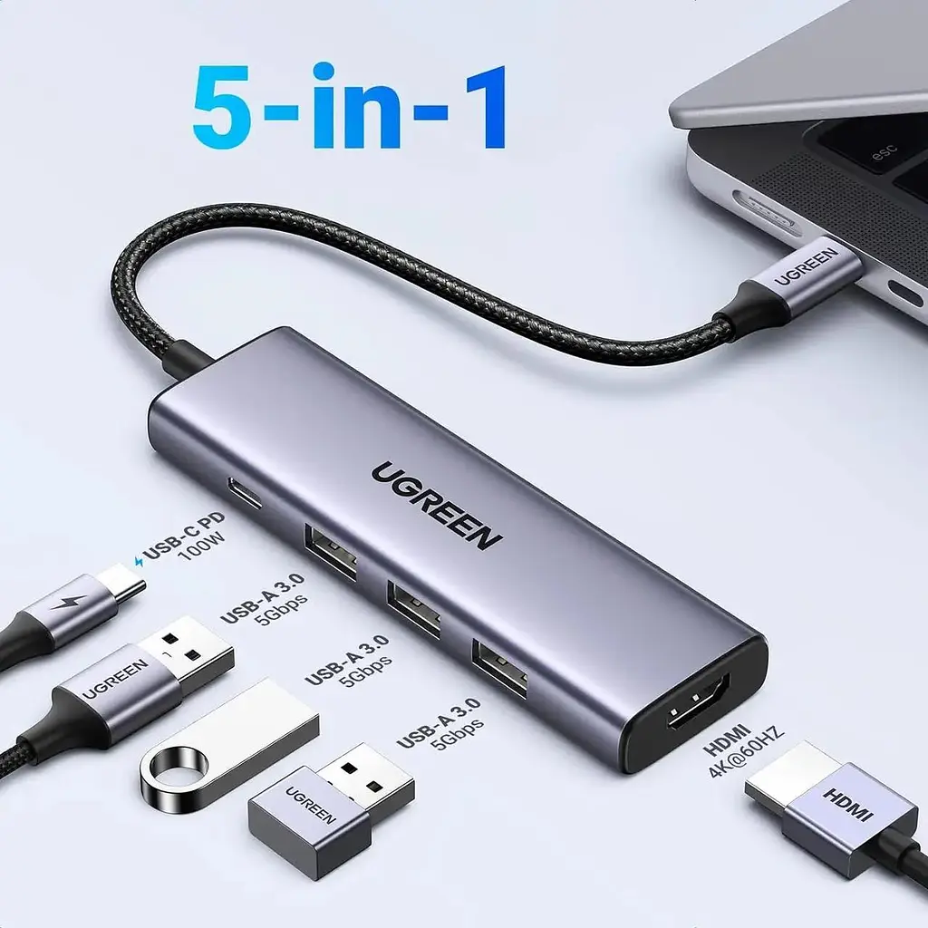 USB-Хаб Ugreen CM511 USB-C To HDMI+3*USB 3.0 A+PD Power Converter (UGR-15597) - фото 2