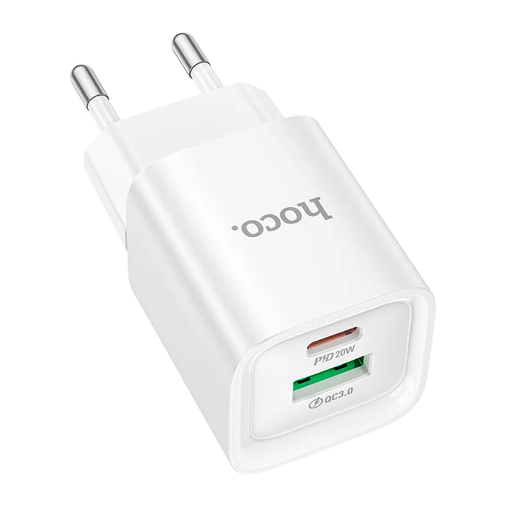 Зарядний пристрій HOCO C147A Charm 1xUSB-C PD20 Вт + 1xUSB QC3.0 білий (6942007630276) - фото 2