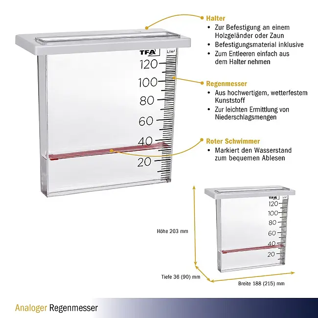 Дощомір TFA з плаваючим маркером пластик напівпрозорий 188x36x203 мм (471014) - фото 2