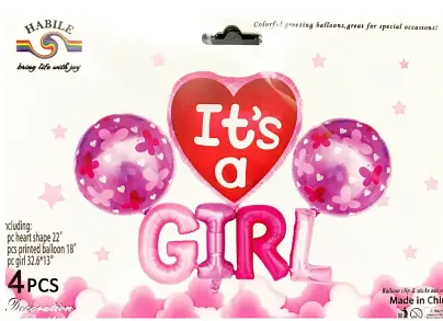 Набор фольгированных шариков "It's a Girl" 4 шт праздничные декорации - фото 2