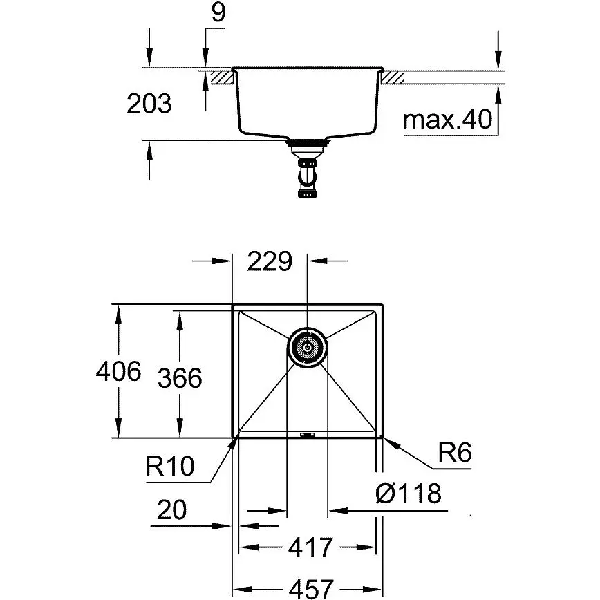 Мийка для кухні Grohe 457 x 406 мм, Granite Black (31653AP0) - фото 2