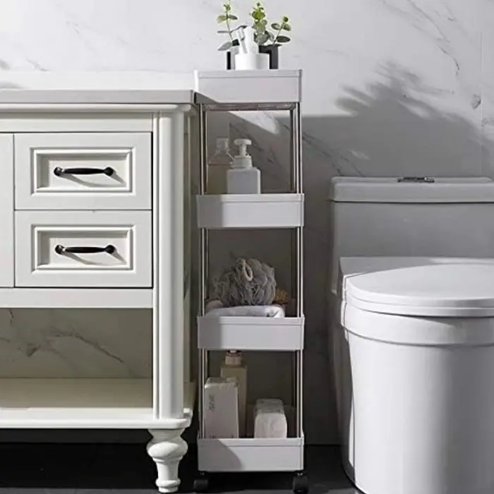 Передвижная напольная полка 39х12.5х80 см на колесиках Bathroom Rack Белая 4 яруса XYX-2020A - фото 4