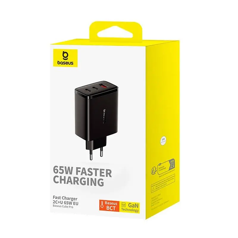 Адаптер мережевий Baseus Cube Pro Fast Charger |1USB/2Type-C, 65W/3A, PD/QC| - фото 2