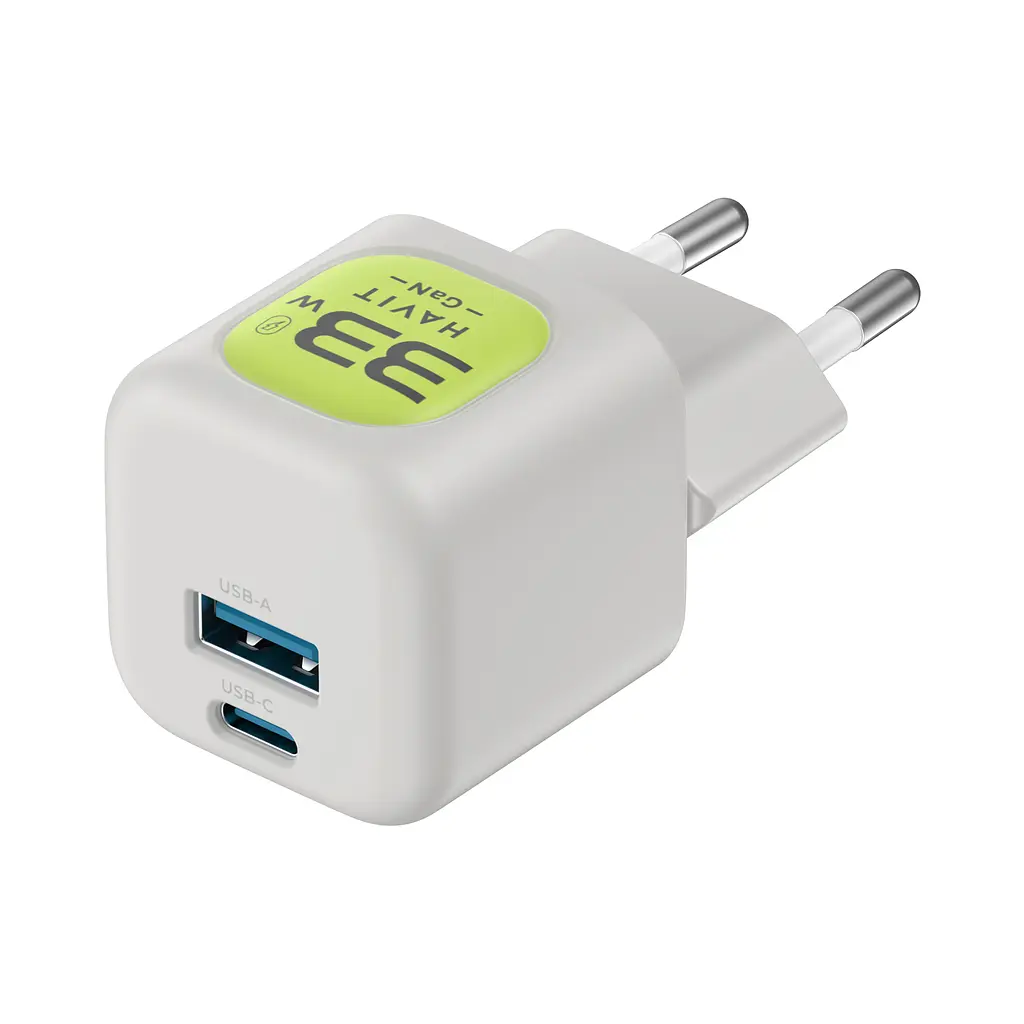 Зарядний пристрій HAVIT HV-UC230 GaN 33W USB-A+USB-C Gray/Green HAVIT (29274-000) - фото 5