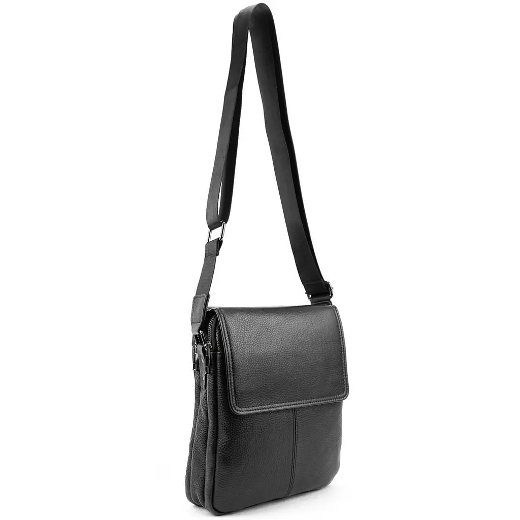Шкіряний чорний месенджер з клапаном на два відділи Tiding Bag M56-3508A - фото 8