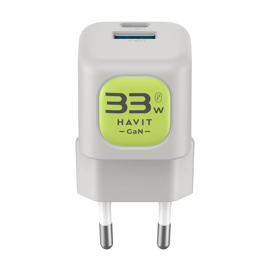 Зарядний пристрій HAVIT HV-UC230 GaN 33W USB-A+USB-C Gray/Green HAVIT (29274-000) - фото 2