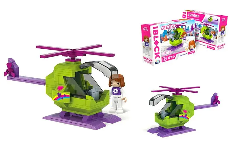 Конструктор Kids hits IBLOCK JUNIOR KH08/012/03 Дівчатка, Вертоліт 137 деталей, комплект фігур, інструментів, наклейки, короб. 24x16x6