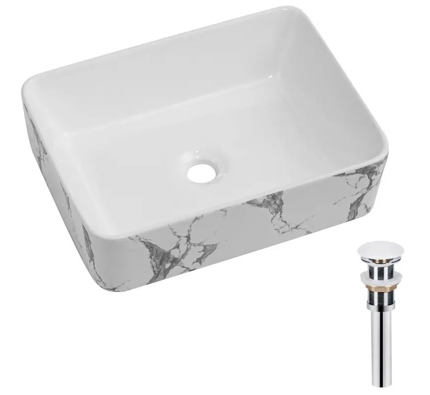 Раковина накладна Qtap Tern Marble, прямокутна, з донним клапаном QT17116069MR - фото 2