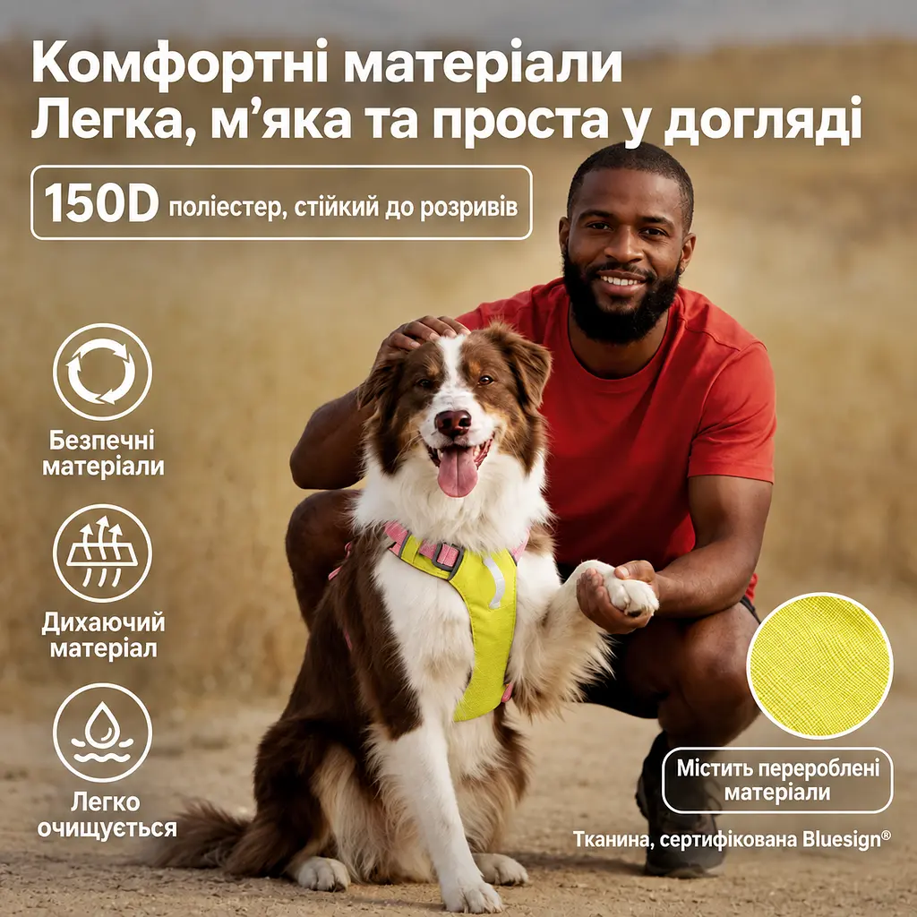 Шлея для собак Nunbell No-Pull з повідцем, регульована та світловідбивна XL, Жовтий - фото 5