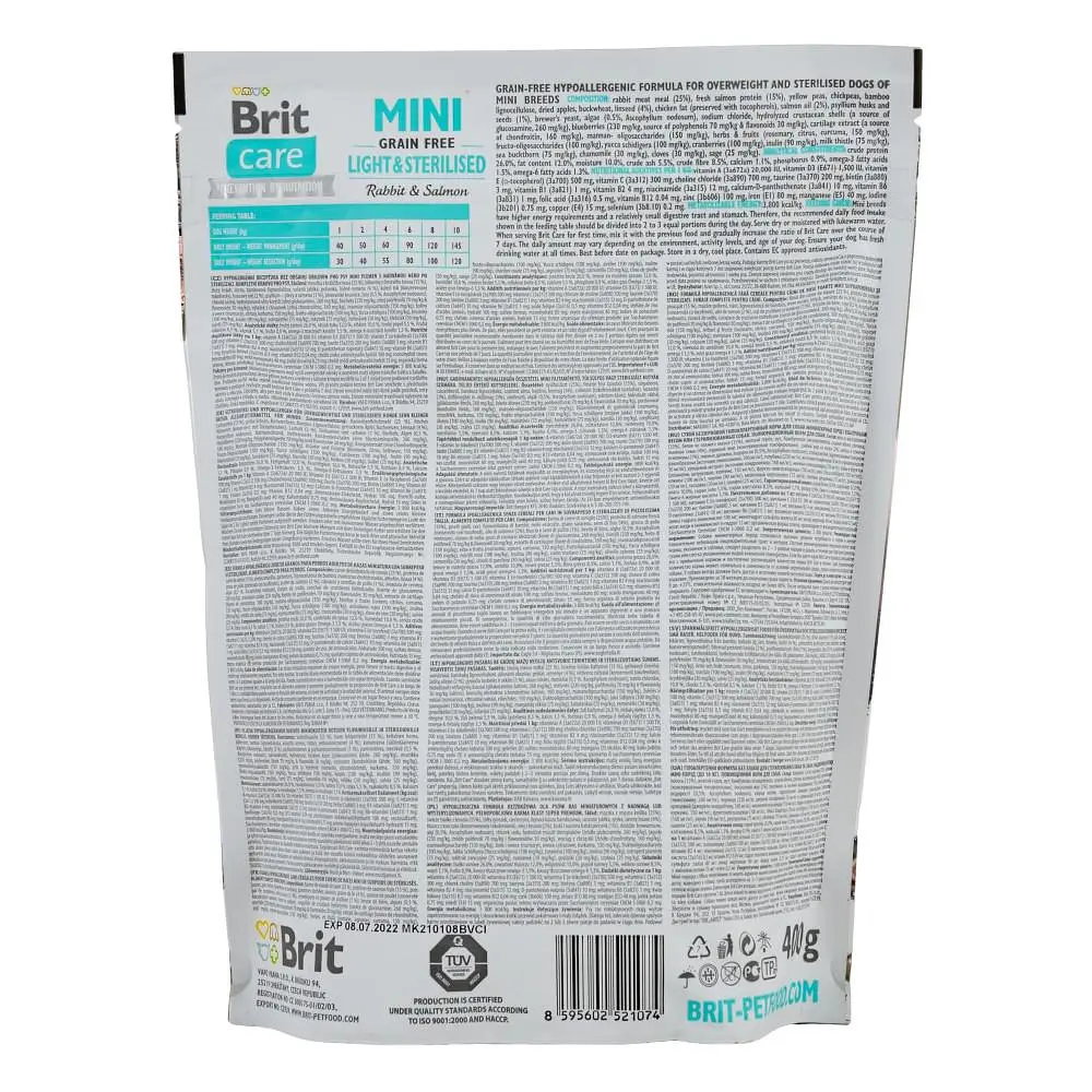 Сухой корм Brit Care GF Mini Light & Sterilised 0.4 кг для стерилизованных собак. - фото 3