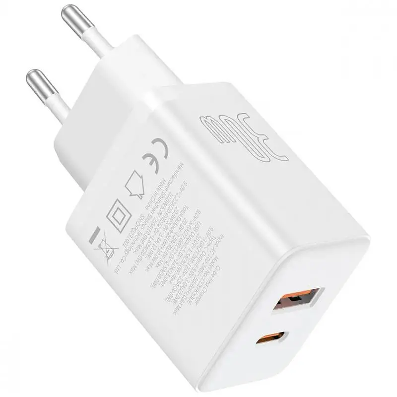 МЗП Cube Pro Fast Charger PD30W+QC3.0 (1USB-A/1C) (P10111404) Moon White Baseus teh0029585 - фото 4