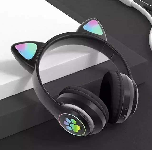 Повнорозмірні навушники бездротові No Brand Cat Headset M23 Bluetooth з RGB підсвічуванням та котячими вушками Black - фото 3