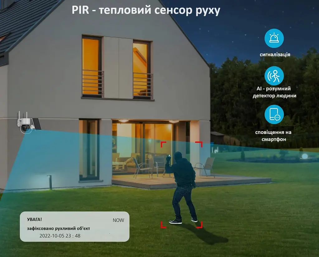 Вулична WiFi IPкамера Q6 сонячна панель зарядки акумулятор 5200мАг  PIR сенсор руху - фото 2