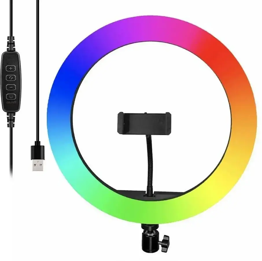 Лампа кільцева LED Ring Light RGB 30 см зі штативом 210 см, тримачем телефона і регулюванням світла - фото 2