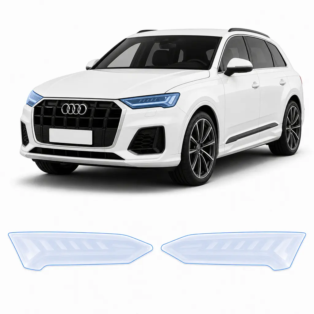 Антигравійна захисна бронеплівка за лекалами для Audi Q7 4M second facelift 2024- оптика (фари та ПТФ)