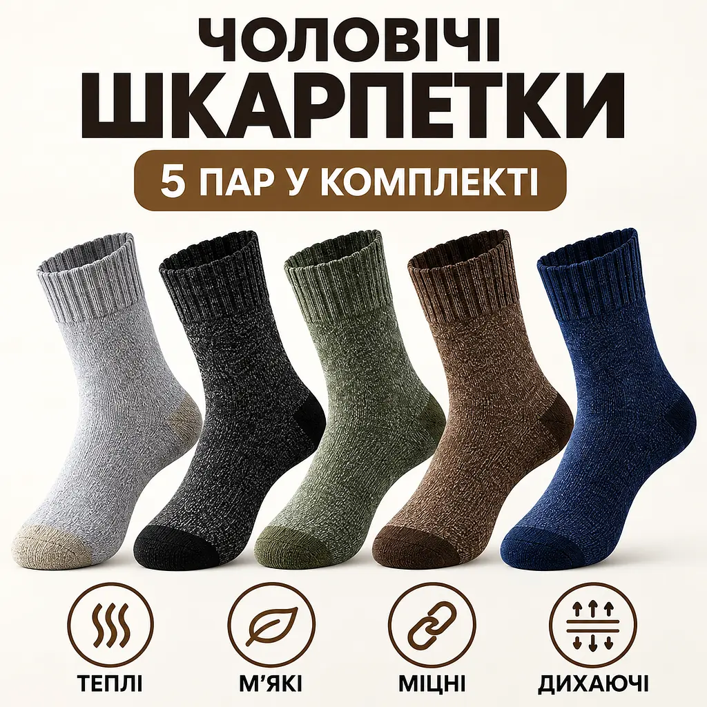 Універсальні чоловічі шкарпетки махрові розмір 39-46 Solve — термо-шкарпетки , 5 пар, KT9004101 - фото 2