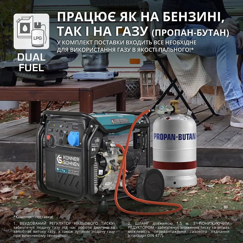 Konner & Sohnen Генератор газобензиновий інверторний KS 8100iEG 1/3, 230/4000В, 8-8.5кВт, електростартер, 68кг - фото 5
