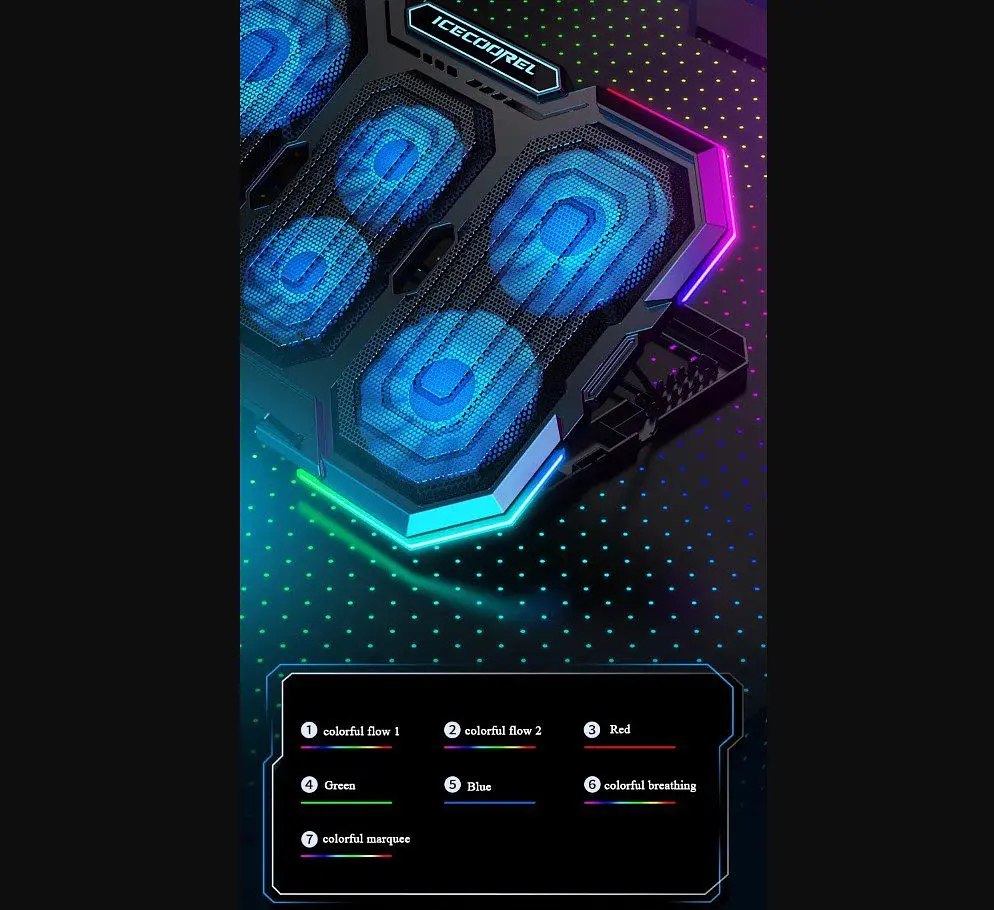 Охолоджувальна підставка для ноутбука 15-17.3 дюймів Ice Coorel N6 RGB - фото 3
