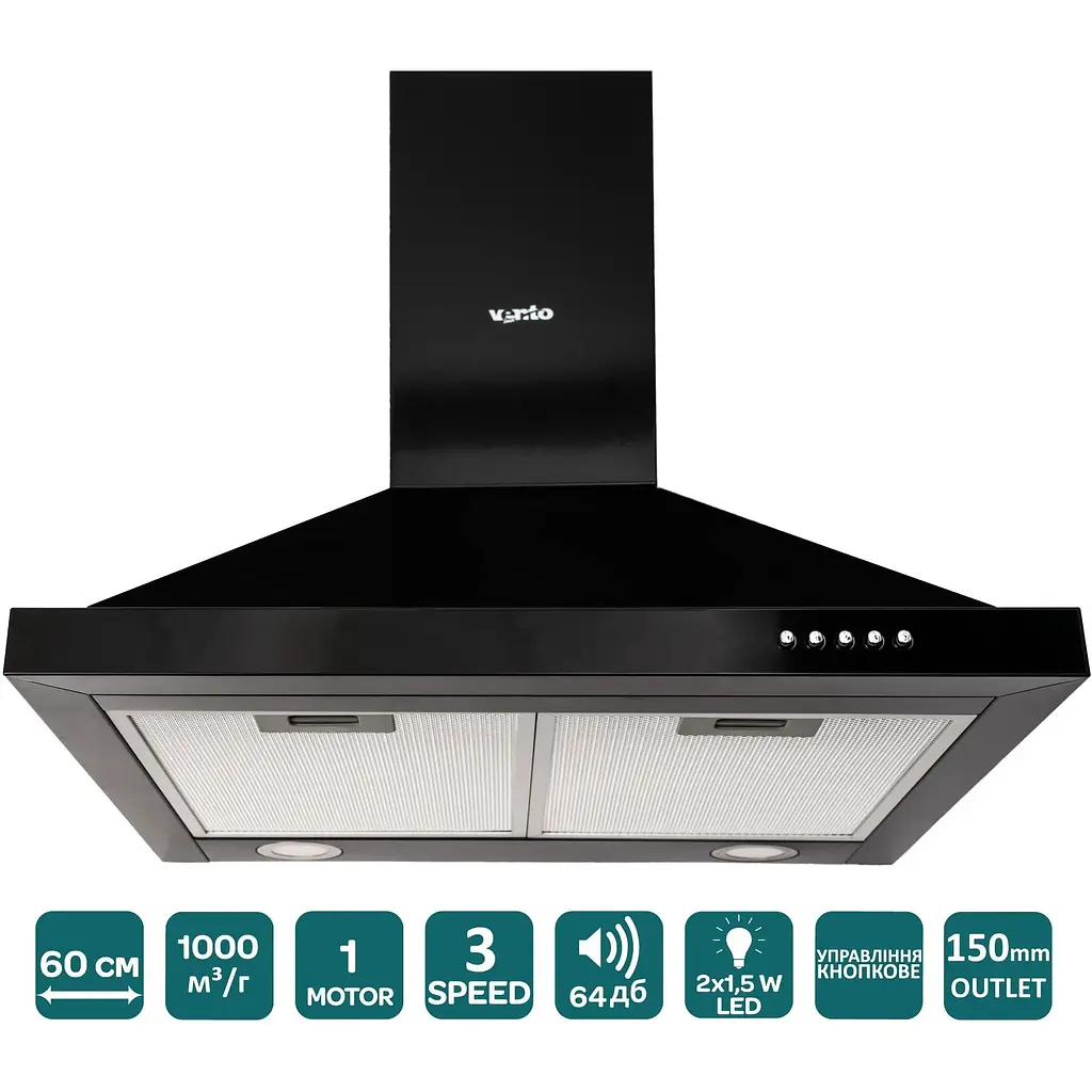 Вытяжка Ventolux Lazio 60 BK (1000) LED - фото 2