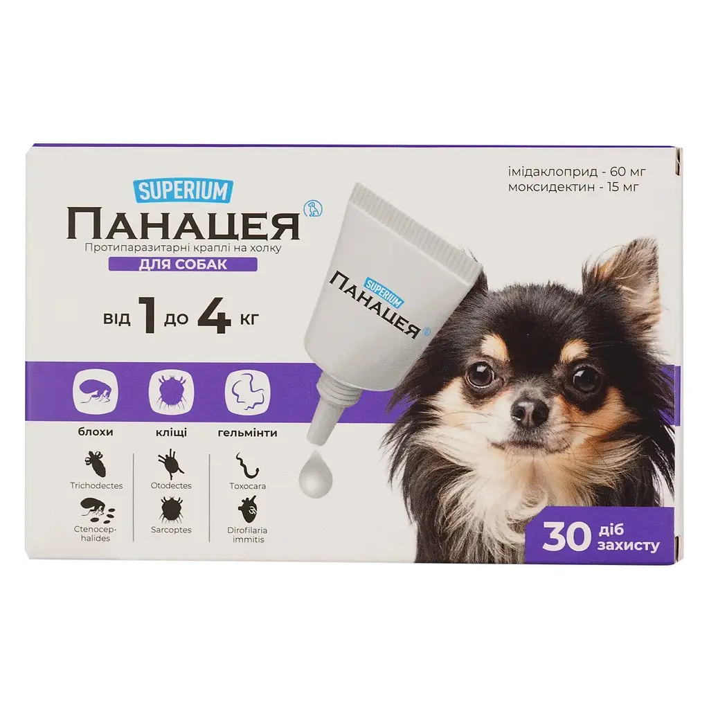 Протипаразитарні краплі Superium Панацея на холку для собак 1-4 кг 0.5 мл - фото 4