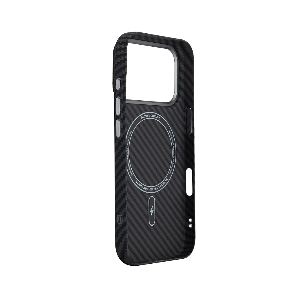 Карбоновый чехол для Apple iPhone 17 Pro, LikeCarbon2 MagCase, черный, тонкий защитный чехол-панель из поликарбоната с магнитами N52, MagSafe, противоударный, совместим с беспроводной зарядкой, приподнятые края для защиты камеры, ArmorStandart (ARM86258) - фото 4