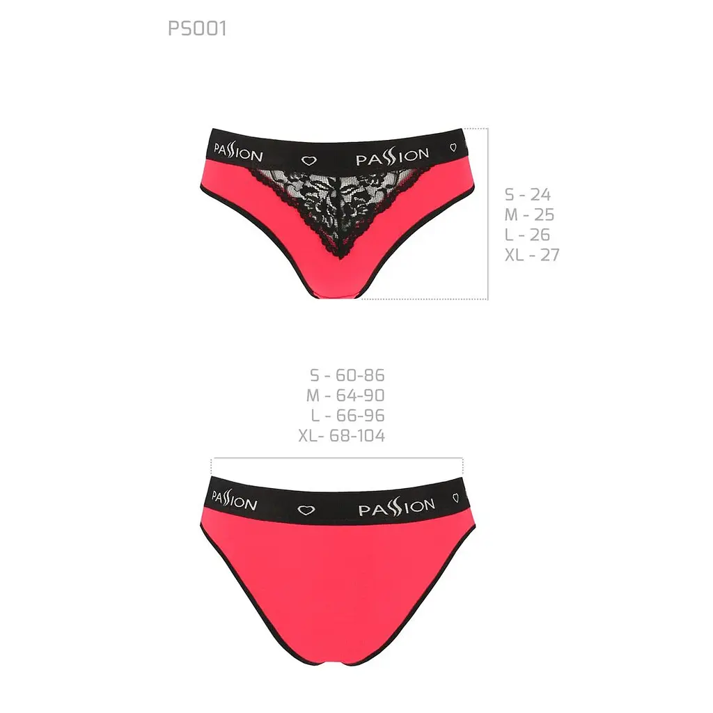 Трусики з широкою гумкою і мереживом Passion PS001 PANTIES L, red-black - фото 5