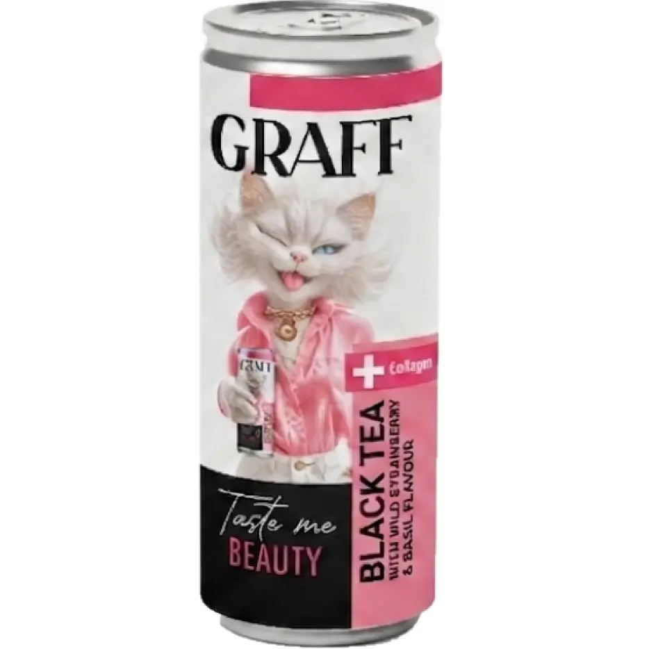 Напій безалкогольний середньогазований Graff Чорний чай зі смаком суниці та базиліка з колагеном 0.33 л