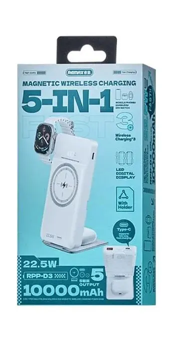 Повербанк Remax Wireless Charger RPP-D3 10000 mAh 5in1 15W White - фото 2