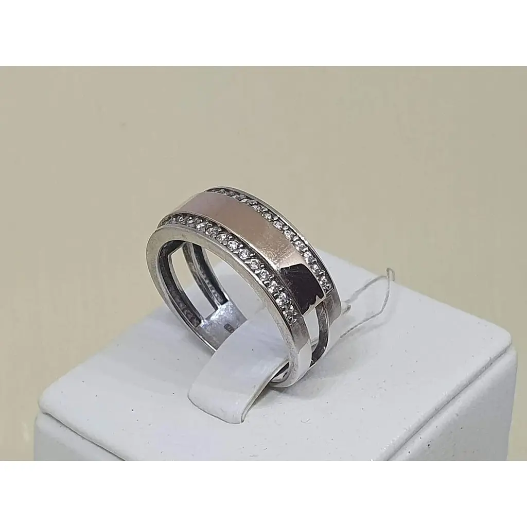 Срібна каблучка Лазурит з фіанітами. 12009Р 18,5 - фото 3