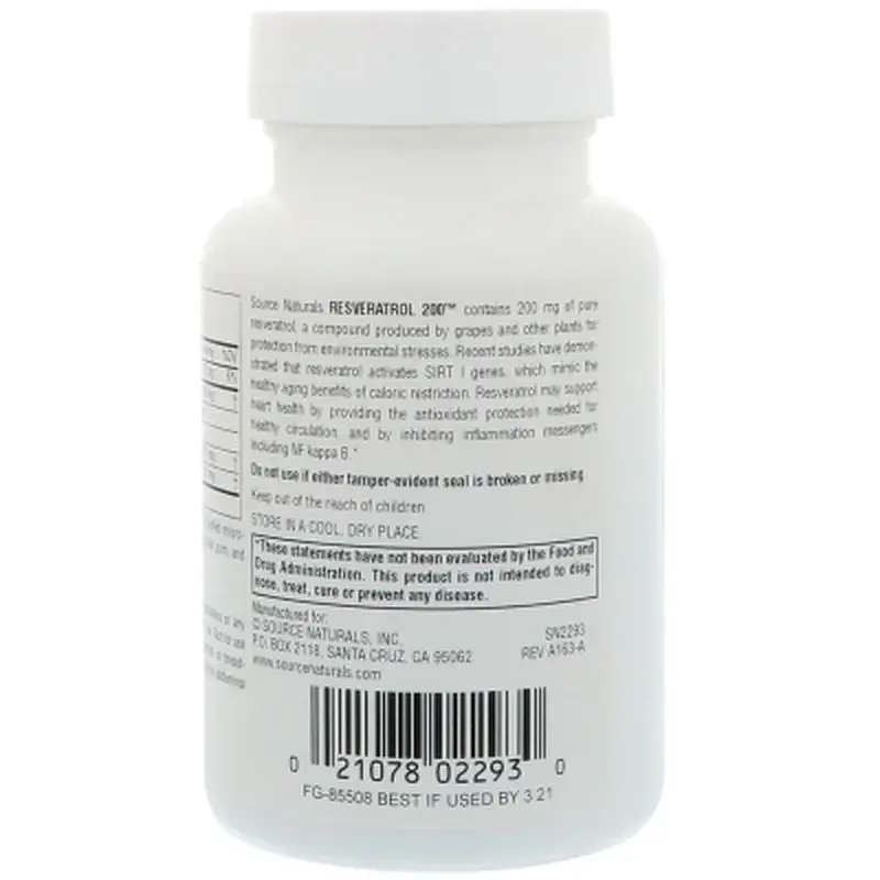 Антиоксидант Source Naturals Ресвератрол, Resveratrol, 200 мг, 60 таблеток (SN2293) - фото 2
