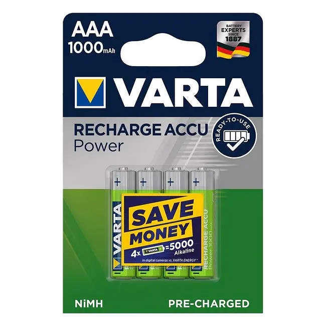 Акумуляторні батарейки AAA VARTA ACCU AAA 1000mAh BLI 4 шт (READY 2 USE) - фото 2