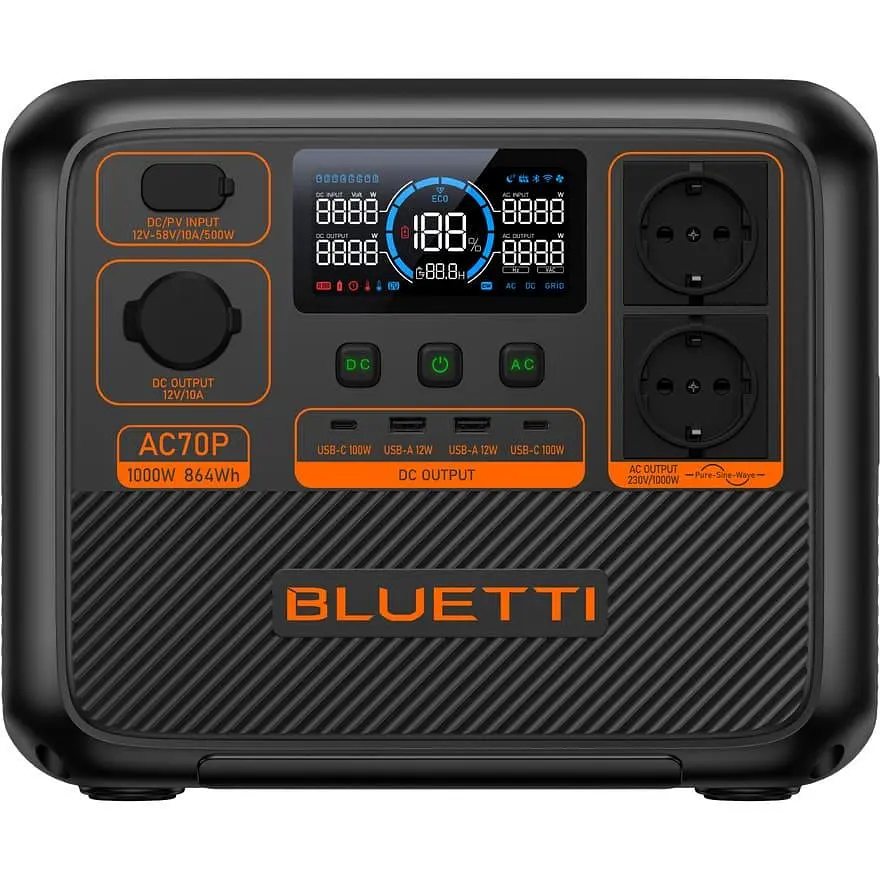 Портативна зарядна станція Bluetti AC70P LiFePO4, 864 Вт/ч 1000 Вт (AC70P) - фото 3