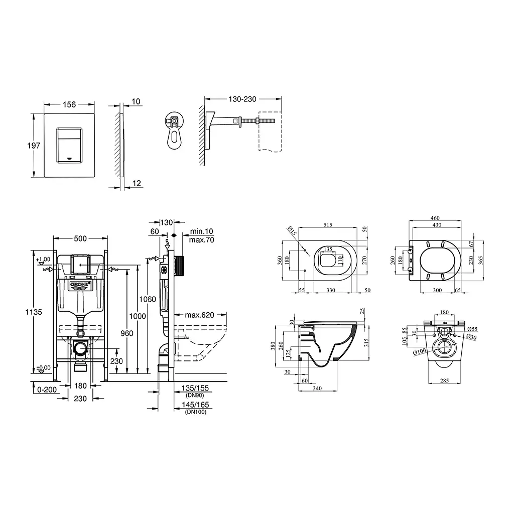 Комплект 4 в 1: Инсталляция GROHE Rapid SL 3 в 1 3884966Q + Унитаз безободочный Kroner Harz WHI523632 RIMLESS с сиденьем Slim Duroplast / Soft-close / Quick relase KH523632WHIR (388496 - фото 2