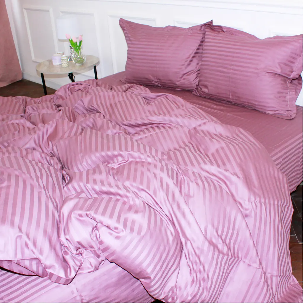 Постільна білизна MirSon Satin Stripe 30-0008 Smoky Pink 220х240 King Size (2200005250310) - фото 2