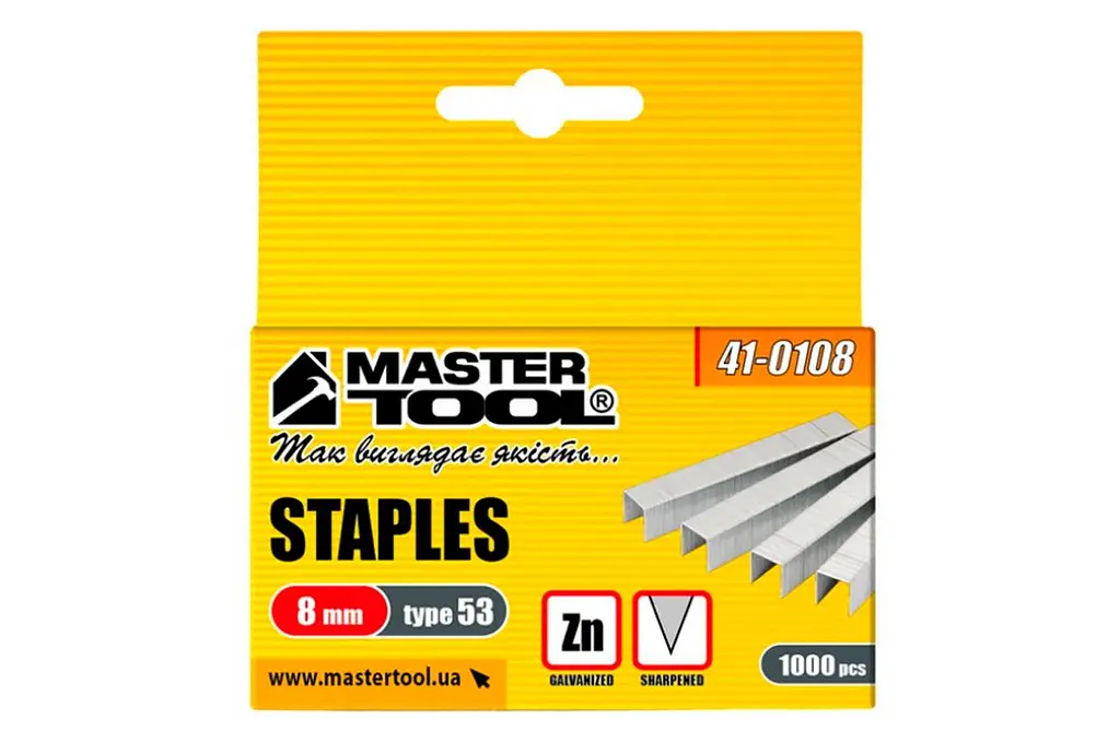 Скоби для будівельного механічного степлера MasterTool Титул 8 x 0.7 x 11.3 мм в упаковці 1000 шт. - фото 2