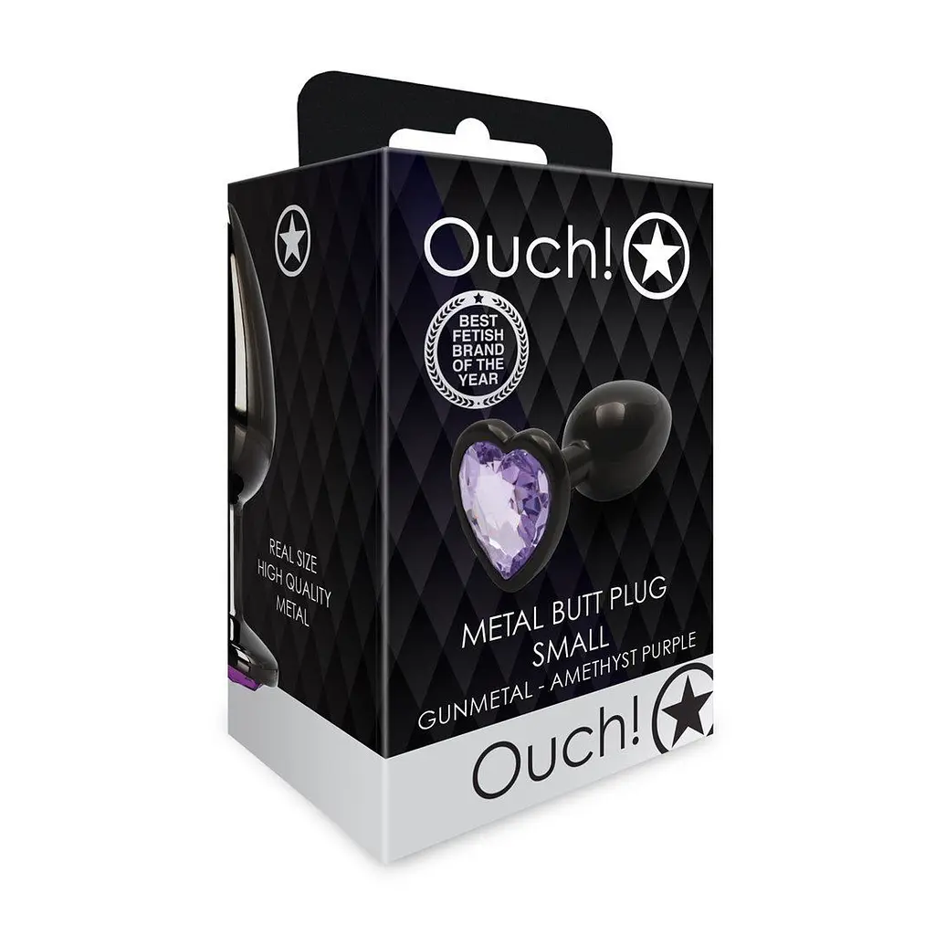 Анальна пробка Ouch! Heart Gem Butt Plug Small, 6.9 см (чорний) - фото 8