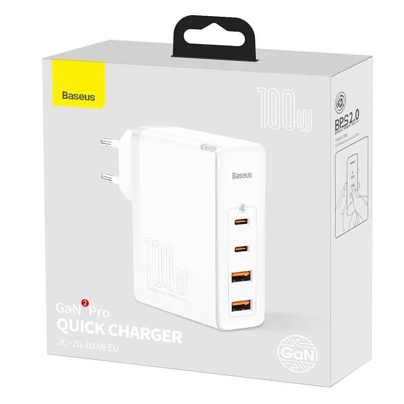Адаптер мережевий - блок - зарядний пристрій BASEUS GaN2 Pro 4 порти 100 W 5 A (CCGAN2P-L02) білий - фото 4