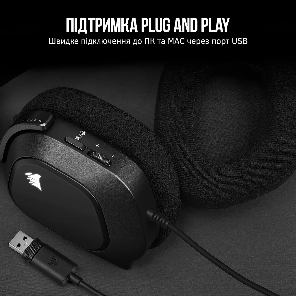 Навушники Corsair HS80 RGB USB Headset Carbon (CA-9011237-EU) - фото 5