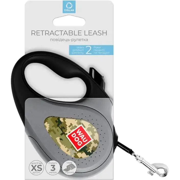 Повідець-рулетка для собак Waudog R-leash, малюнок Мілітарі, M, до 25 кг, 5 м, світловідбиваюча стрічка - фото 5
