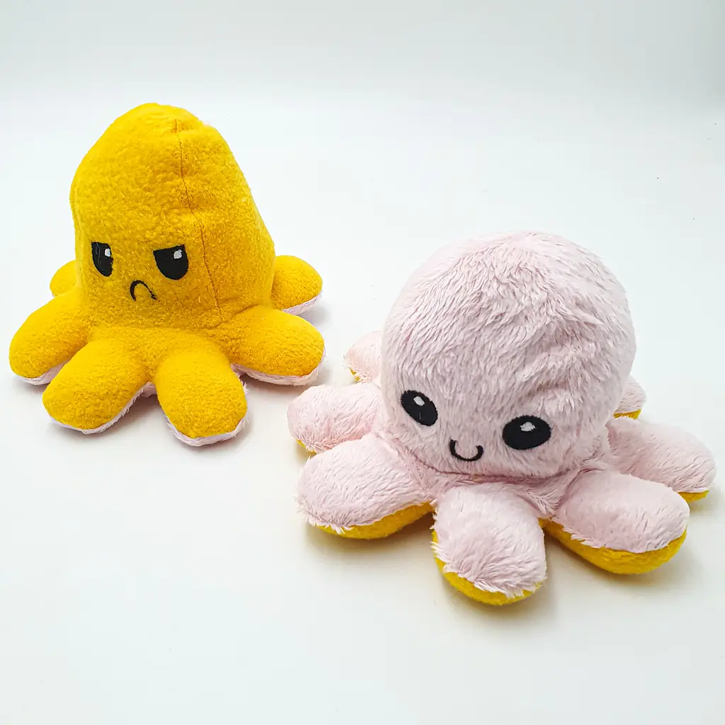 М'яка іграшка Восьминіг перевертень двосторонній веселий сумний Mood Octopus 20 см UKC жовто/рожевий - фото 2
