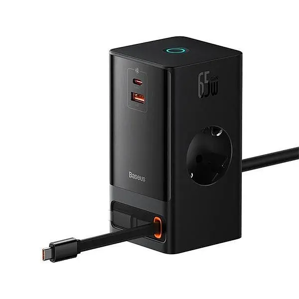 Зарядное устройство для Baseus PowerCombo Digital PowerStrip 65W удлинитель с кабелем черный - фото 2
