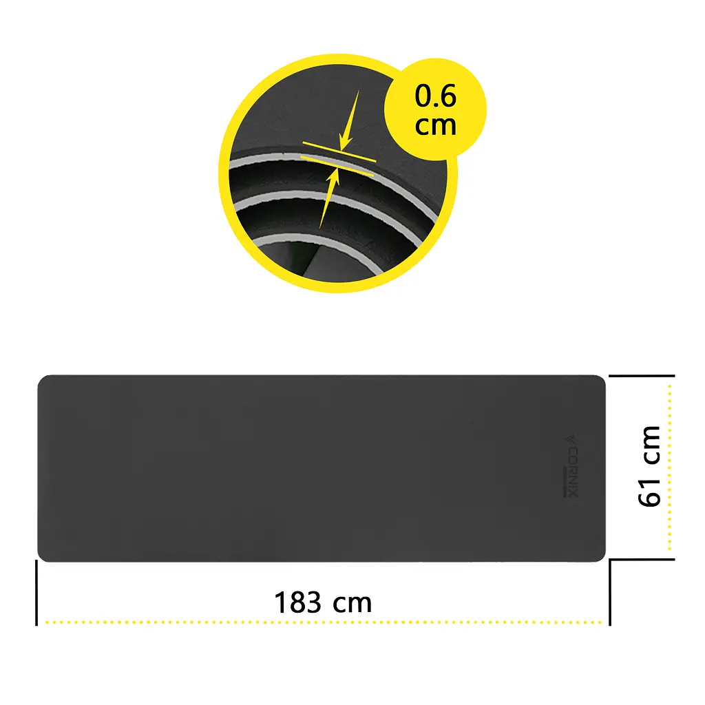 Килимок спортивний Cornix TPE 183 x 61 x 0.6 см для йоги та фітнесу XR-0349 Black/Grey - фото 4
