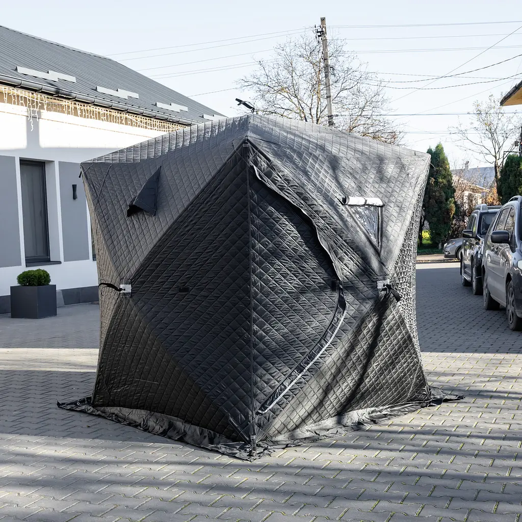 Палатка зимняя утепленная "Куб" (3-местная 210х210х210), Зимняя палатка для рыбака туризма кемпинга и путешествий черный Lugi LU-BD18B - фото 2