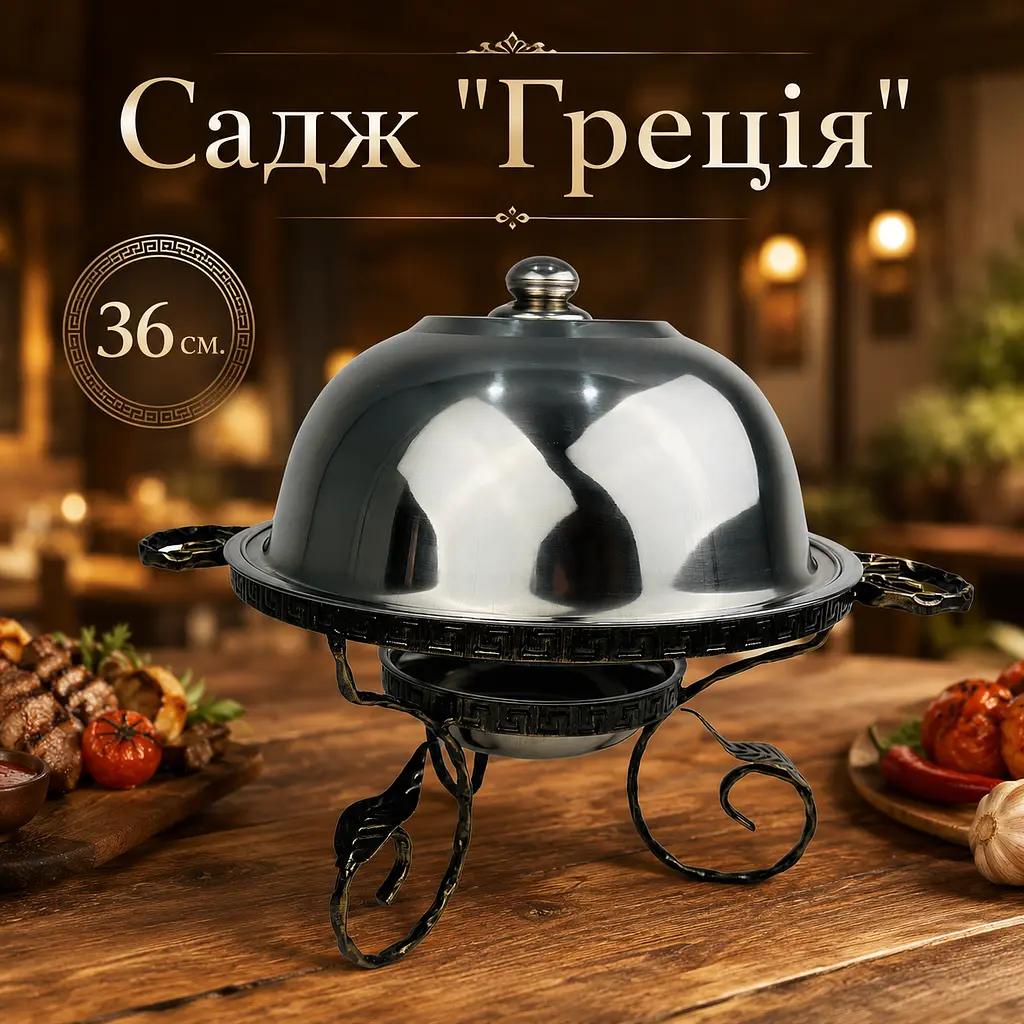 Садж Греція для подачі та підігріву шашлику 36 см з кришкою - фото 6