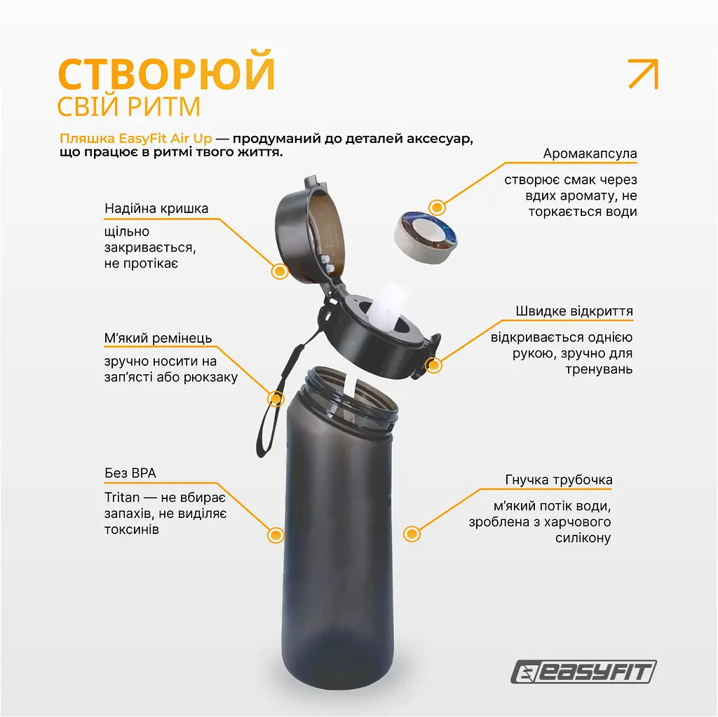 Спортивная бутылка для воды со вкусами EasyFit Air Up (7 ароматизированных капсул в комплекте), 650 мл - фото 4