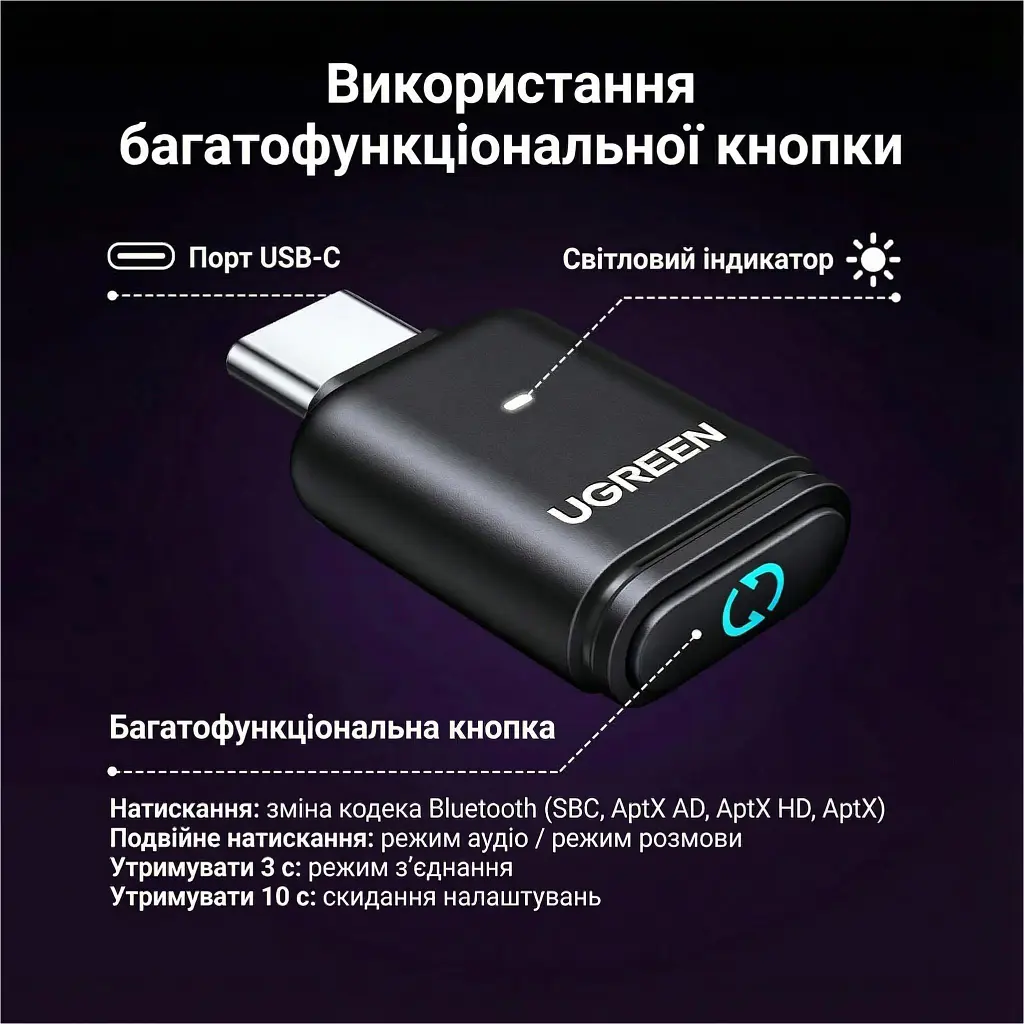 Bluetooth-адаптер Ugreen USB-C Bluetooth 5.3 Audio Transmitter PC/PS5/Switch BT501 black (45008) - фото 10